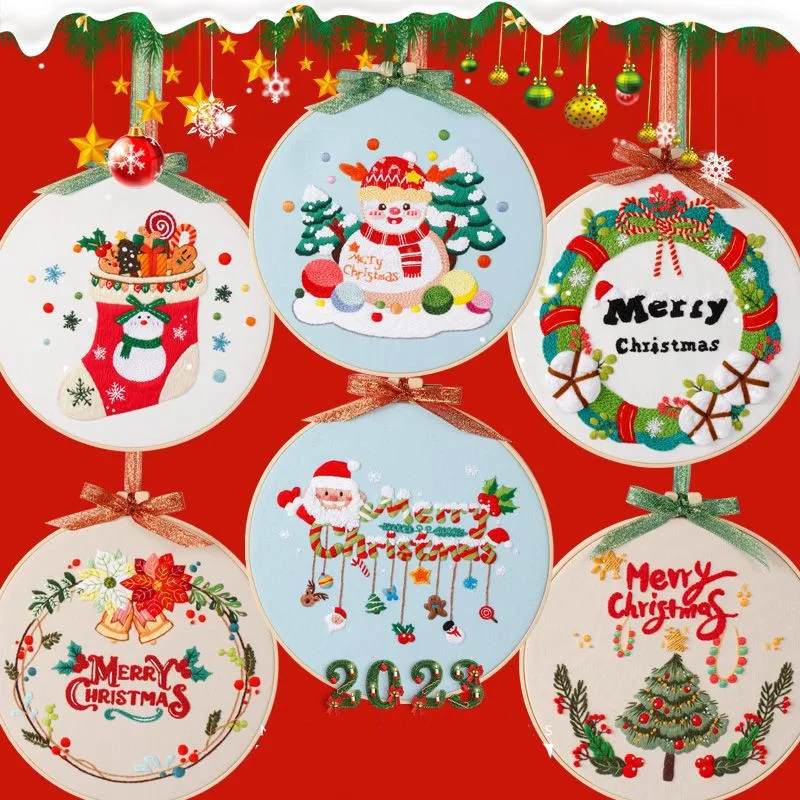 Novo Ano de 2024, de Natal DIY Bordado Garland Kit de Ponto Cruz de Natal, Enfeites para Casa Noel Navidad 2023 Presentes Crianças