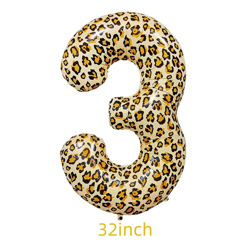 32polegadas Leopard Número de Folha de Alumínio Balão Manchado Chita Animais Digital Crianças Festa de Aniversário, Decoração de Ar da Bola de Suprimentos