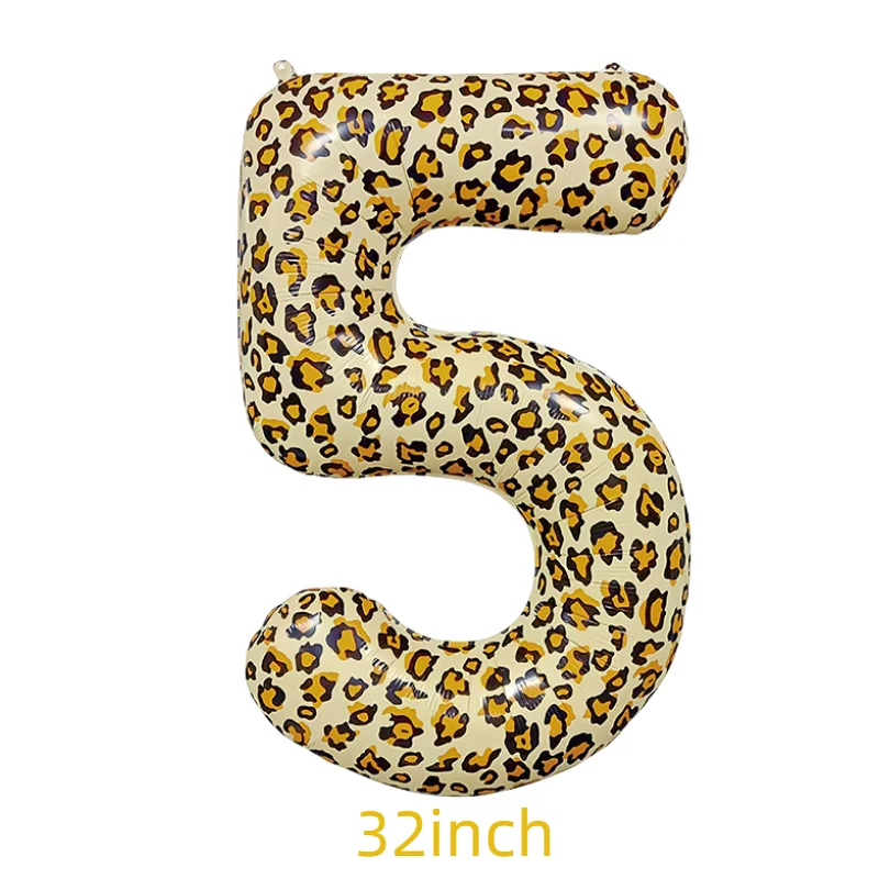 32polegadas Leopard Número de Folha de Alumínio Balão Manchado Chita Animais Digital Crianças Festa de Aniversário, Decoração de Ar da Bola de Suprimentos