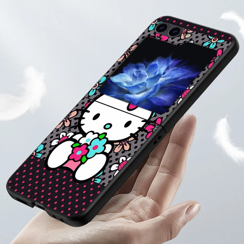 Olá Kitty Bonito Telefone Case para Samsung Galaxy Z Flip5 Preto Coque Z Flip 5 5G de disco Rígido do PC de Luxo Capa Zflip5 Funda Capa