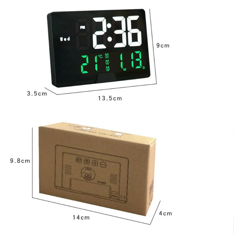 Mini Relógio Despertador Controle de Voz Temp Toque em Soneca 3 Alarmes Eletrônicos Relógio de Mesa Modo Noturno Digital LED Relógios a Decoração Home