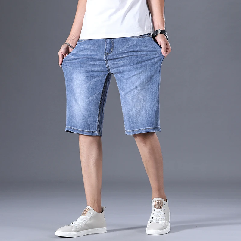 Verão Novos Homens de Azul Slim-Fit Short Jeans Moda Casual Fino Algodão Elástico Confortável Shorts Jeans Masculino Calças Curtas
