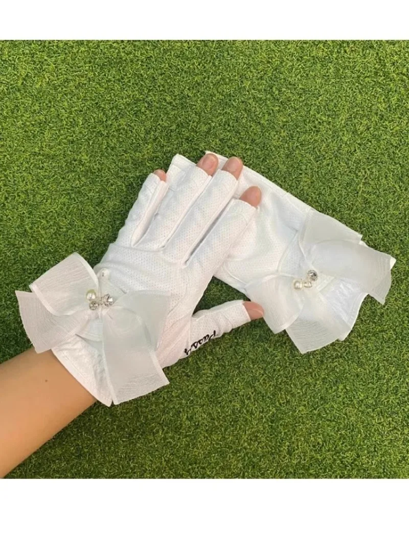 Luvas de golfe de Mulheres de Verão Abre Dedo de Microfibra Respirável Luvas para Não Escorregar de Renda para a Esquerda e para a Direita Luvas