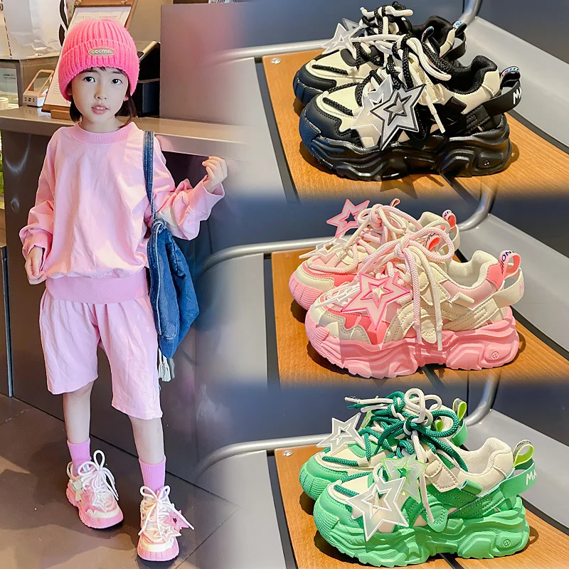Moda Infantil Tênis Thicked Sola Macia Crianças Sapatos De Desporto Formadores De Meninas 2023 Velho Pai Sapato Casual Menino Andando Sapatos De Criança