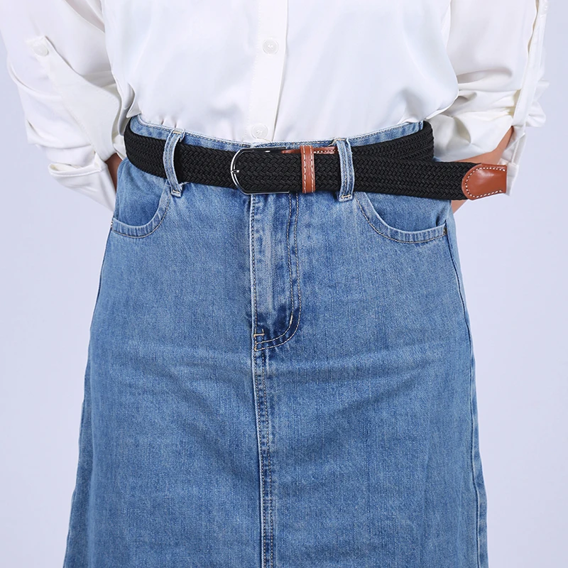 Versão estendida Elástico Tecido do cinto para as Mulheres Agulha Fivela de Cinto de Lona Jeans, Saia Jeans de Cintura 100/110/120cm Trecho Cintos