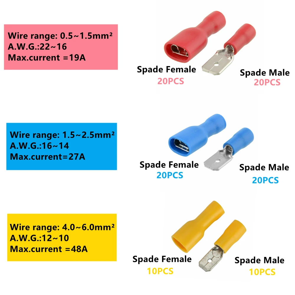100PCS Pá de marca/MaleFemale Crimpagem de Terminais de cabos Elétricos Cabo de Bunda Connecors Kit Sortido