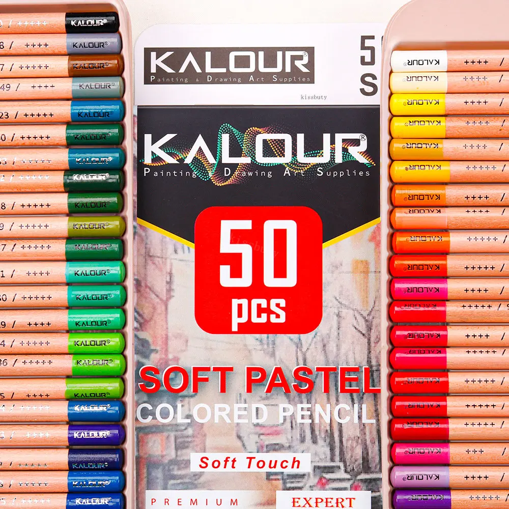 KALOUR 50 Cores Profissional Suaves em tons Pastel, Lápis de Madeira Pele em Tons de Ferro Pack de cor Pastel, Lápis Para Desenho Escolar