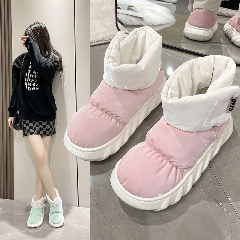 Televisão Saltos de Sapatos femininos 2023 de Inverno, Moda de Nova Peludos Ankle Boots Feminina Quente Luxuoso Bonito Plataforma Impermeável Botas de Neve de Mulheres