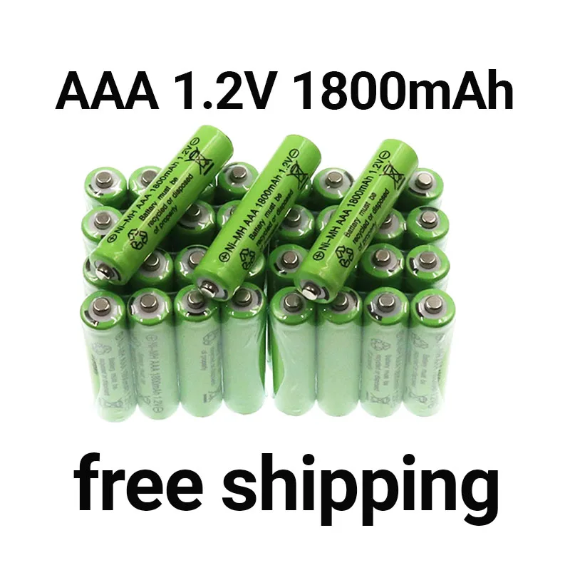 AAA Recarregáveis da Bateria Ni-Mh 1,2 V Nieuwe 100% Aaa 1800 Mah 1,2 V Exigível 2A Bateria+Free shopping