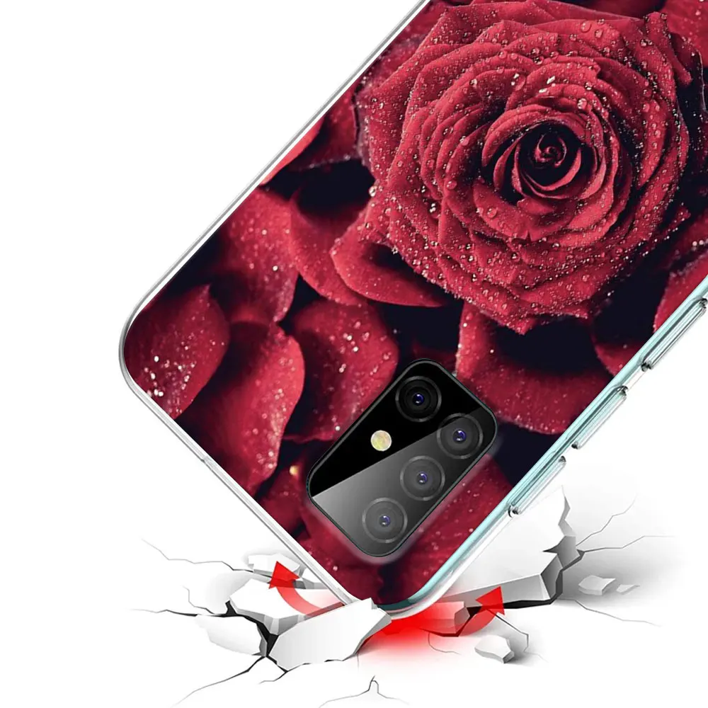 Belas Rosas Vermelhas Caso de Telefone para Samsung Galaxy A12 A54 A13 A21s A32 A52 A53 A14 A51 A71 A72 A03 A41 A24 A31 A33 TPU Cover
