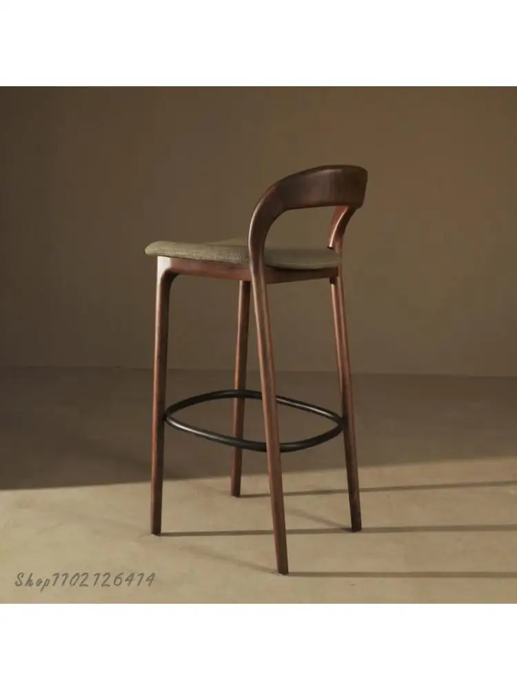 Barra de cadeira moderno e minimalista sólidos de madeira de alta fezes black walnut barra de cadeira de recepção, cadeira alta, home bar fezes luz de luxo