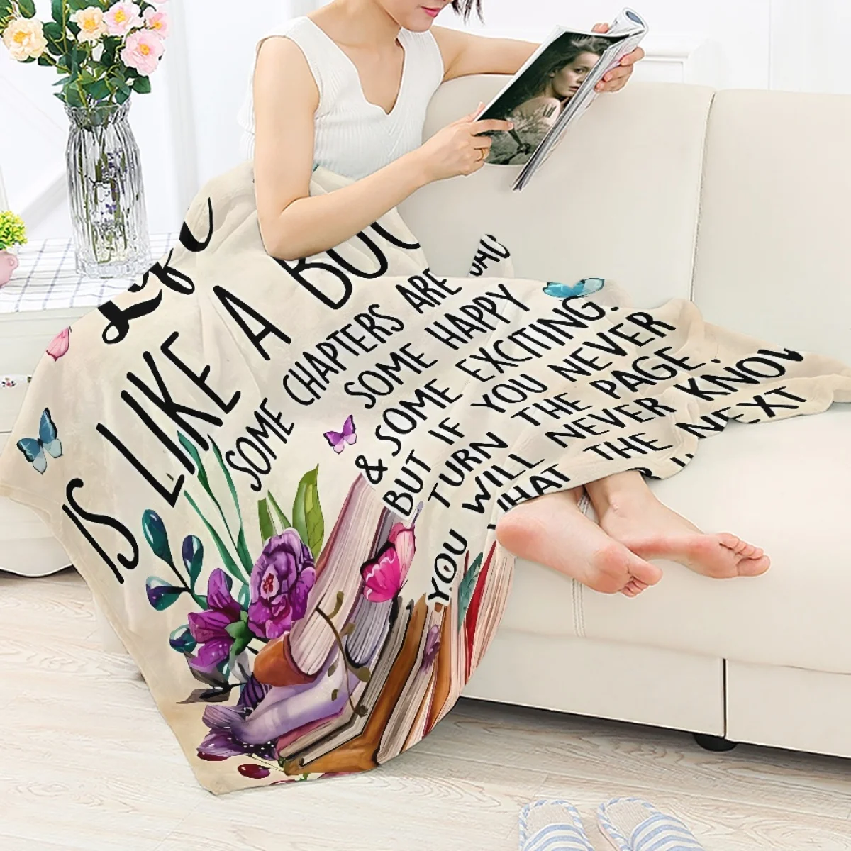 Aconchegante Leve Coral Cobertor de Lã Vida é Como um Livro Floral Designer Aquecido Quarto Cobertor de Decoração de Casa de Camping Portátil Colcha