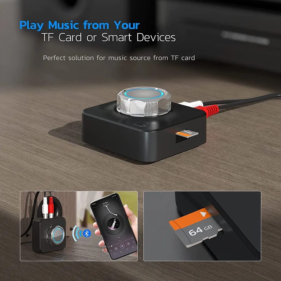 Bluetooth 5.0 Receptor de Áudio 3D Estéreo de Música sem Fio Adaptador de Cartão do TF RCA 3,5 mm 3.5 Jack AUX kit Para Viatura com Fio de alto-Falante Fone de ouvido