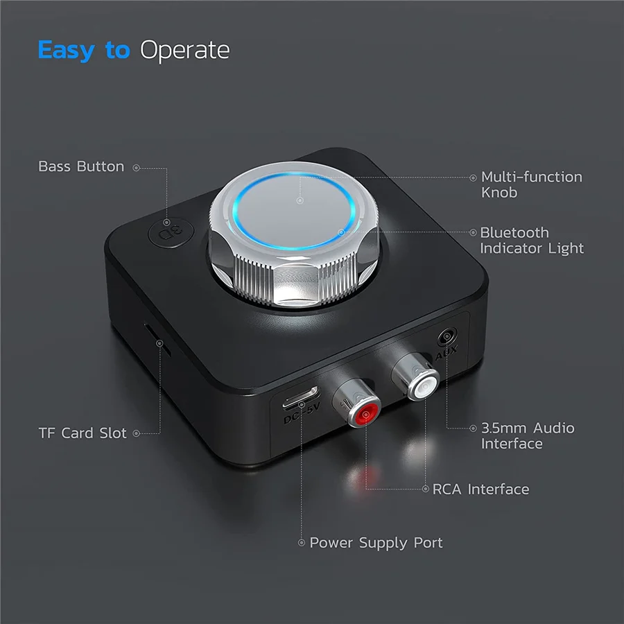 Bluetooth 5.0 Receptor de Áudio 3D Estéreo de Música sem Fio Adaptador de Cartão do TF RCA 3,5 mm 3.5 Jack AUX kit Para Viatura com Fio de alto-Falante Fone de ouvido