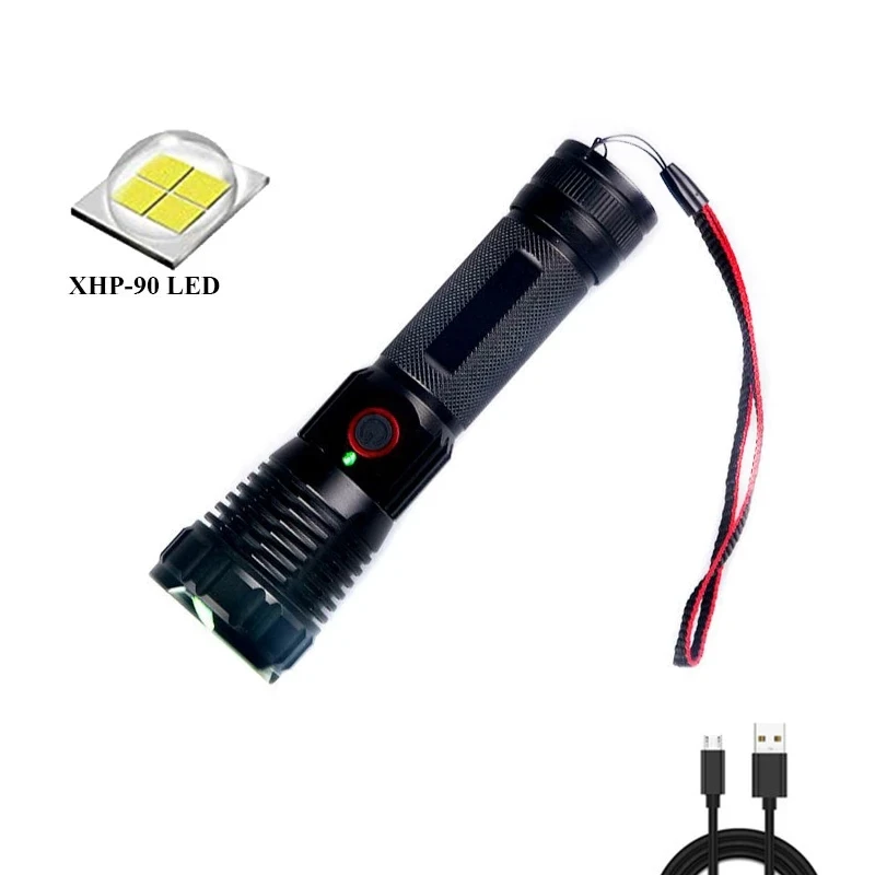 TopComSuper Potente Lanterna LED XHP90Tactical Tocha Recarregável USB Waterproof a Lâmpada Brilhante Super Lanterna de Acampamento do Banco do Poder