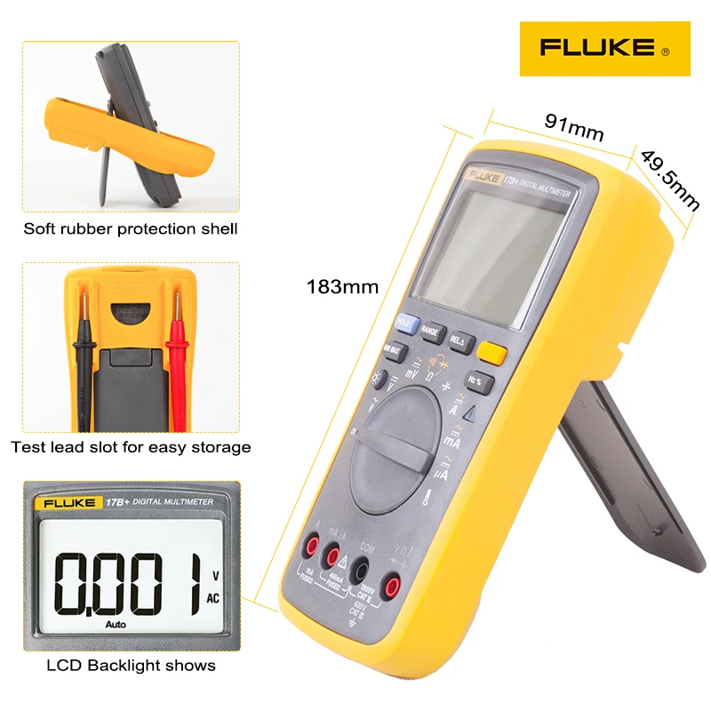 A Fluke 17B+ Alcance Automático Digital Sonda do Multímetro Medidor de Temperatura e Frequência